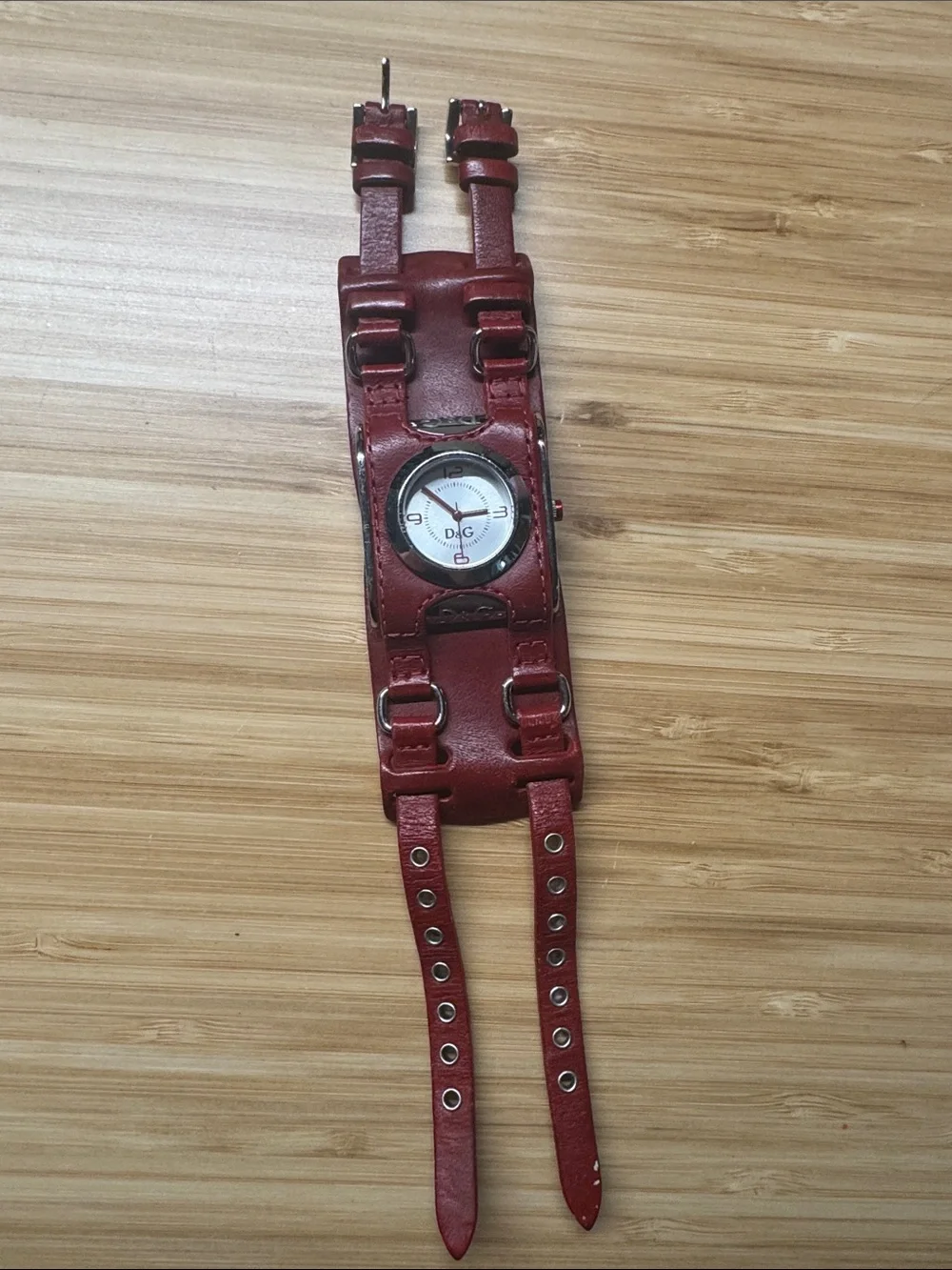 Vintage D&G Red Leather Dual-Strap Cuff Watch
